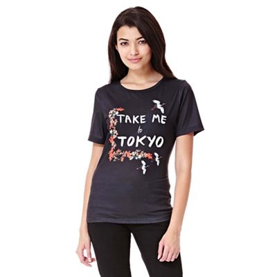 Black Jersey T-Shirt With Tokyo Print